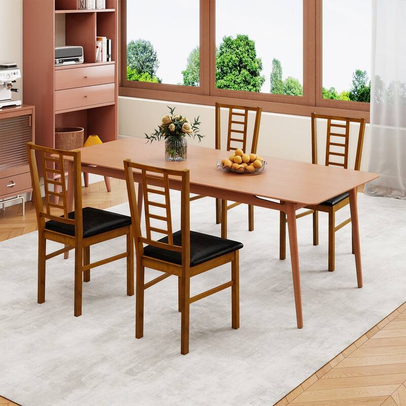 Gymax Wood Dining Chairs Set of 4 w/Rubber Wood Frame Padded Seat