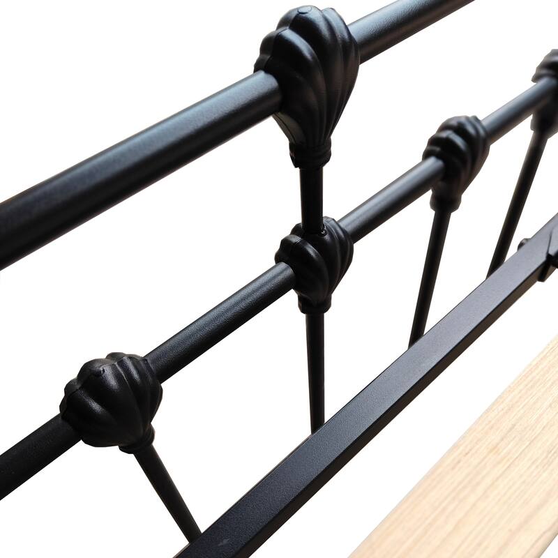 Metal Platform Bed Frame with Headboard and Footboard, Heavy Duty Slat Support/Underbed Storage Space, Vintage Style
