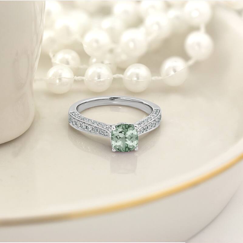 Auriya 5/8ct Unique Cushion-cut Green Amethyst and Diamond Engagement Ring 3/8ctw 14k Gold
