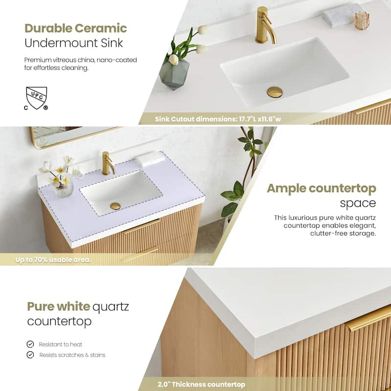 Barcelona Floating Bath Vanity with Quartz Stone Top without Mirror