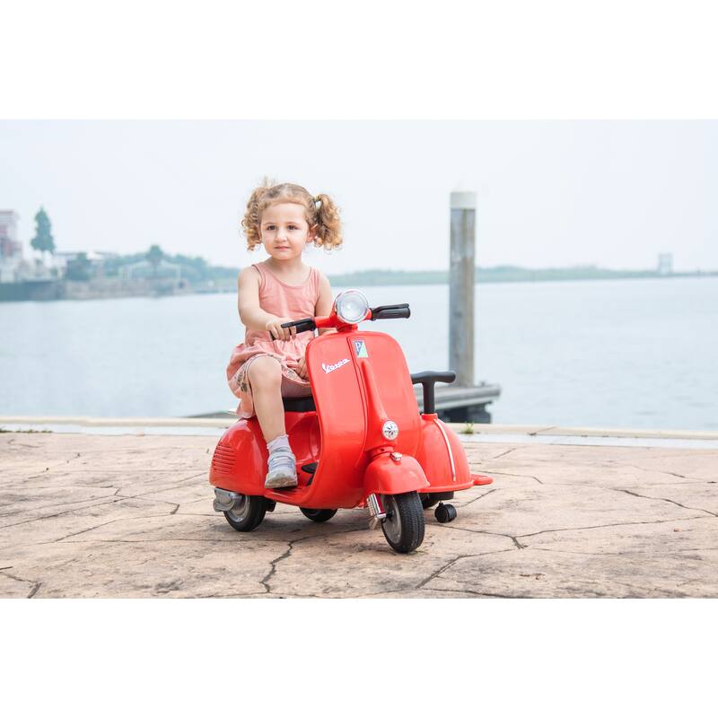 Vespa 6V Ride-On Motorcycle with Sidecar, Stylish Kids Electric Scooter Toy for Siblings, Safe and Fun for Boys and Girls