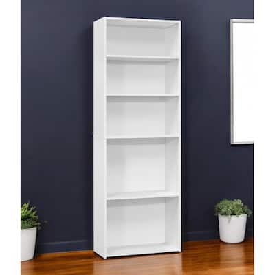 HomeRoots 71" White Wood Adjustable Five Tier Bookcase - 11.75