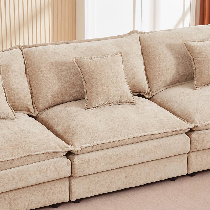 L Shape Modular Sectional Sofa Chenille Upholstered Couch wOttoman