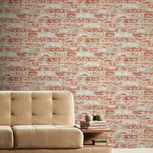 RoomMates Stuccoed Brick Peel and Stick Wallpaper Red Bed Bath