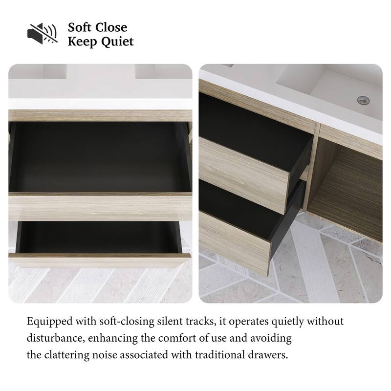 Modern Wall-Mounted Bathroom Vanity with White Solid Surface Top