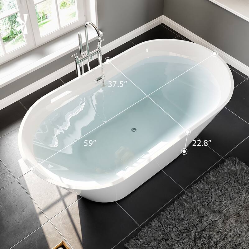 Eviva Aries 59" Glossy White Acrylic Freestanding Bathtub