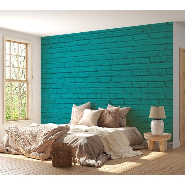 blue brick wallpaper bedroom