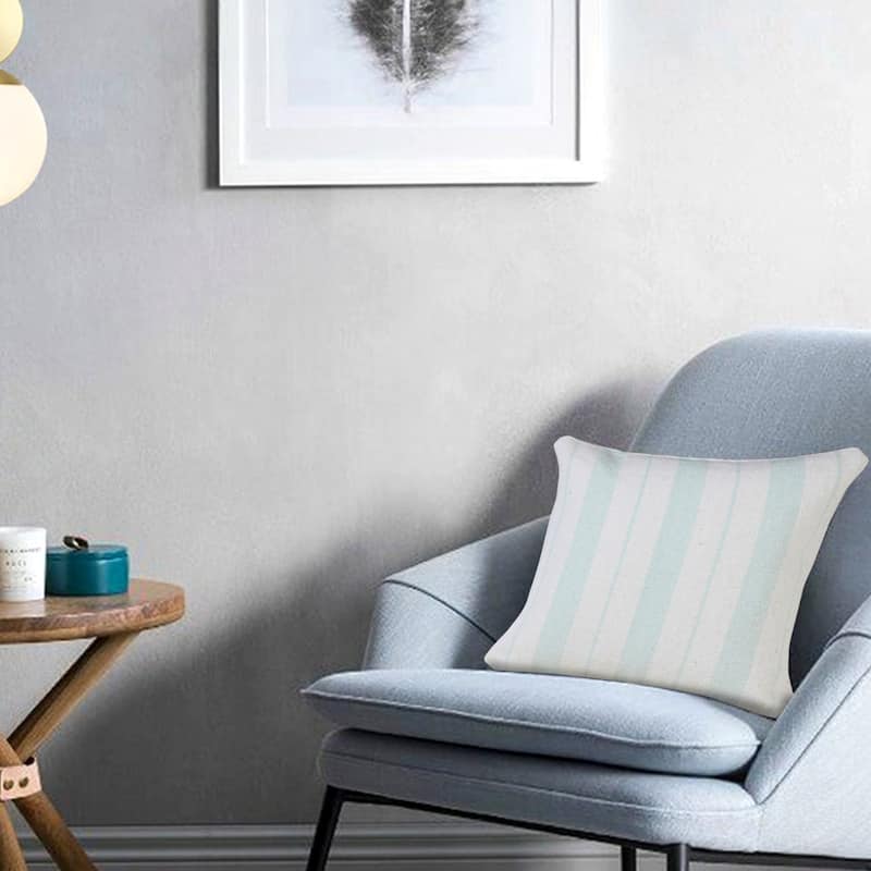 Handwoven Geometric Striped Cotton Throw Pillow Cover - 20" - Sky Blue and White