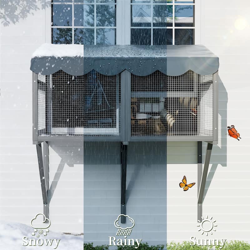 Secure Comfortable Wooden Window Box Enclosure for Cats - Gray