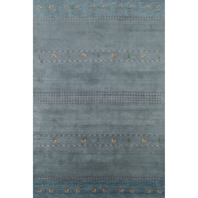Tribal Gabbeh Area Rug Hand-Knotted Wool Carpet - 6'8"x 9'10"