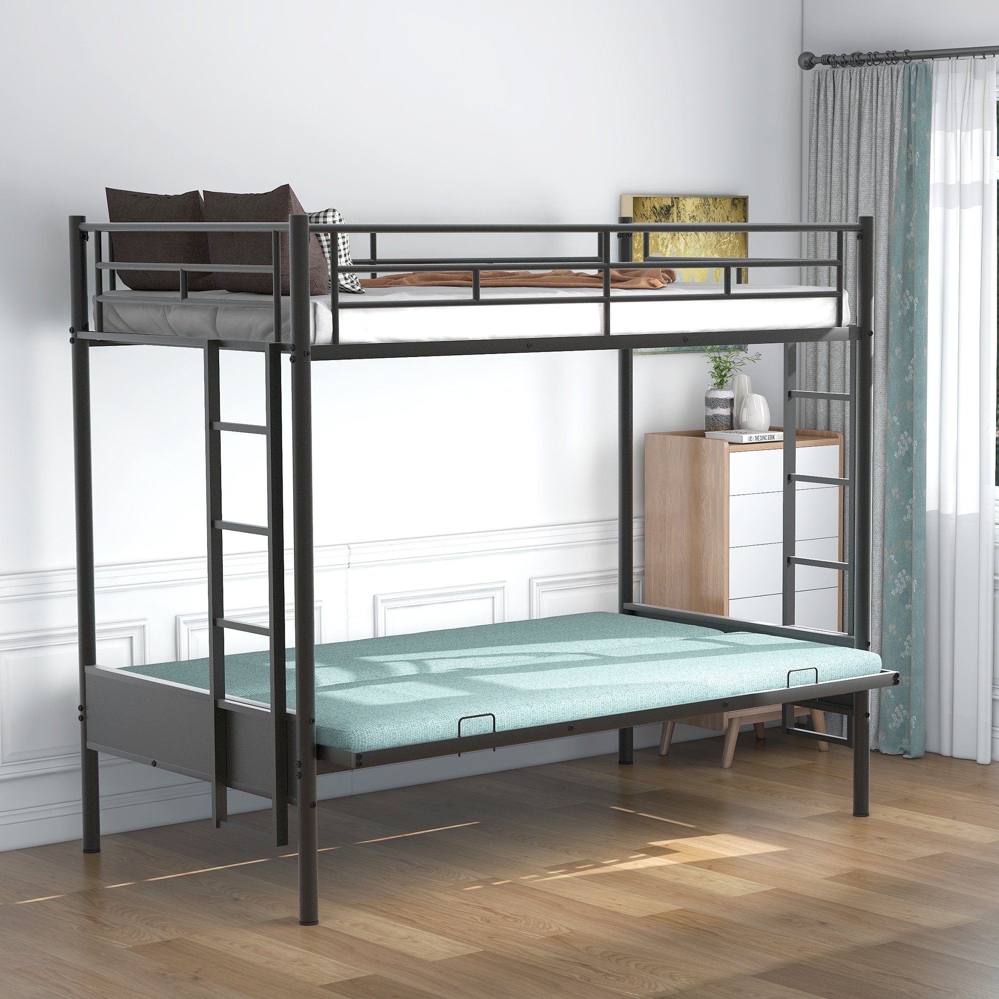 Metal bunk beds twin over full online futon