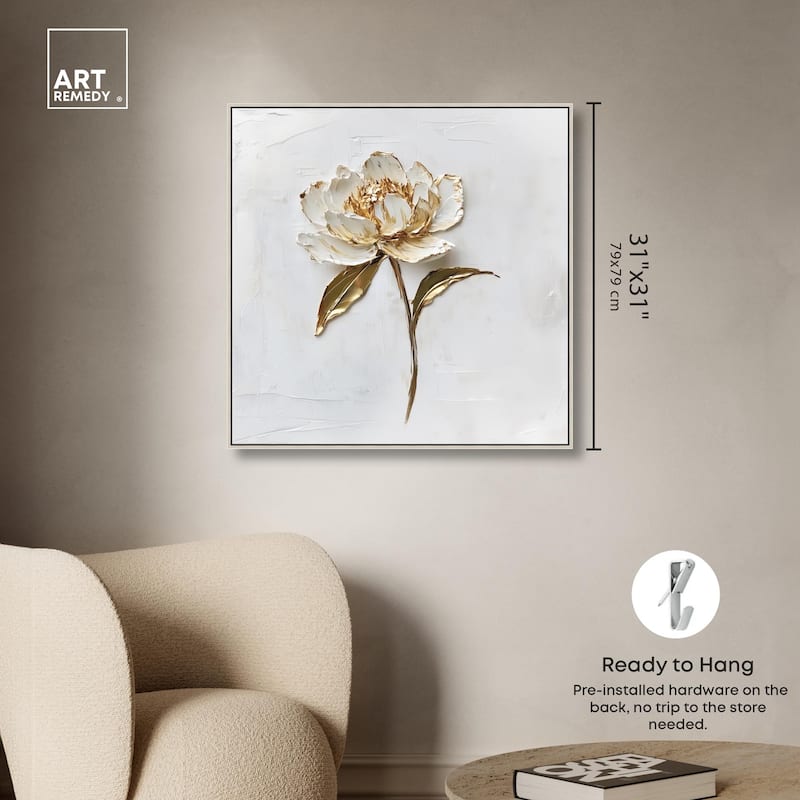 Simple Golden Peonie Canvas by Art Remedy