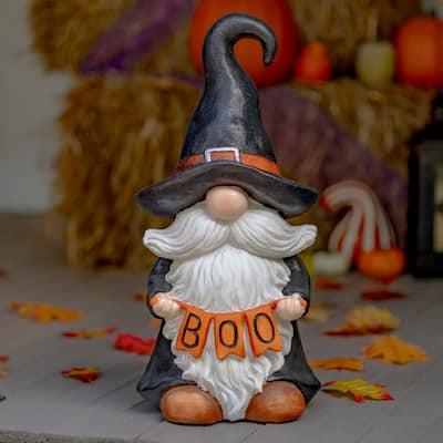 Halloween Gnome Witch Holding "BOO" Sign
