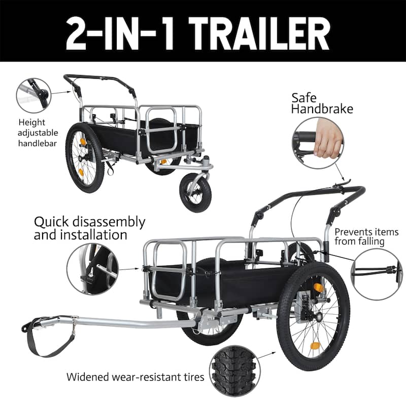 3-in-1 Heavy-Duty Bike Trailer Converts to Stroller & Pull Cart