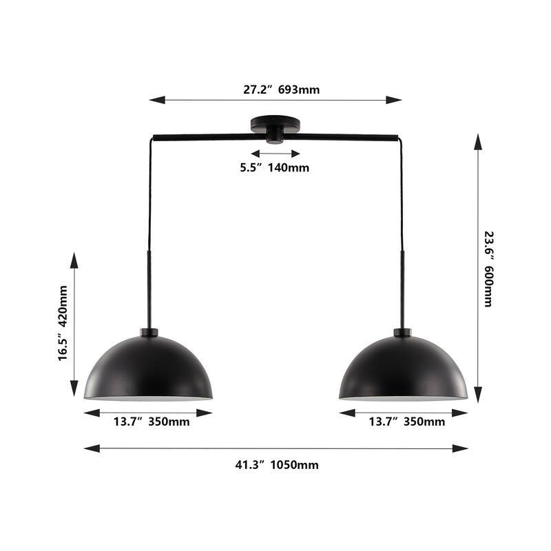 41" 2-Light Pendant - Adjustable Double Fixture, Hanging Lamp