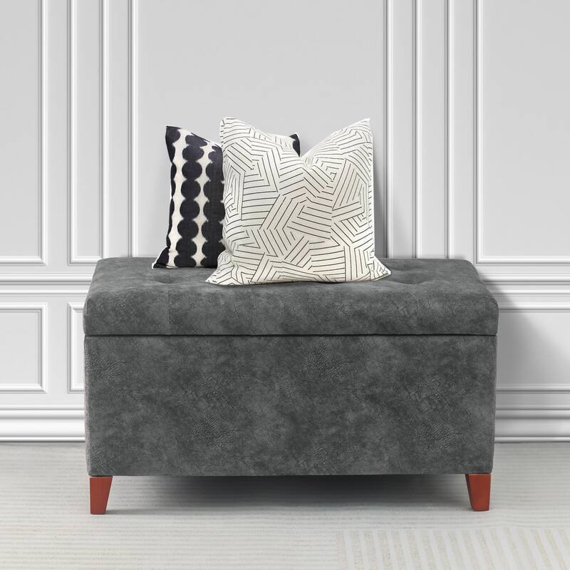 Adeco Rectangular Storage Ottoman Faux Leather Bench Lift-top Footrest