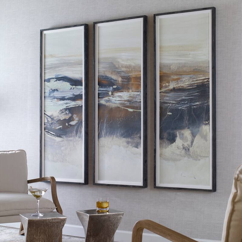 Uttermost Graphite Horizon Framed Prints (Set of 3) - 23"W x 63"H x 2"D