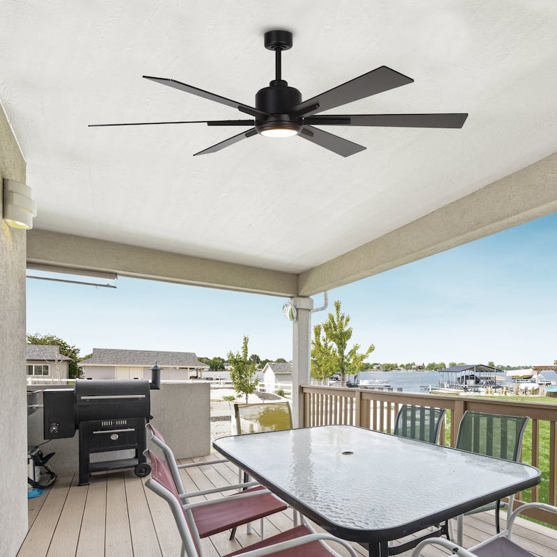 65" Modern Wood 6-blade Black Large Ceiling Fan with Light and Remote