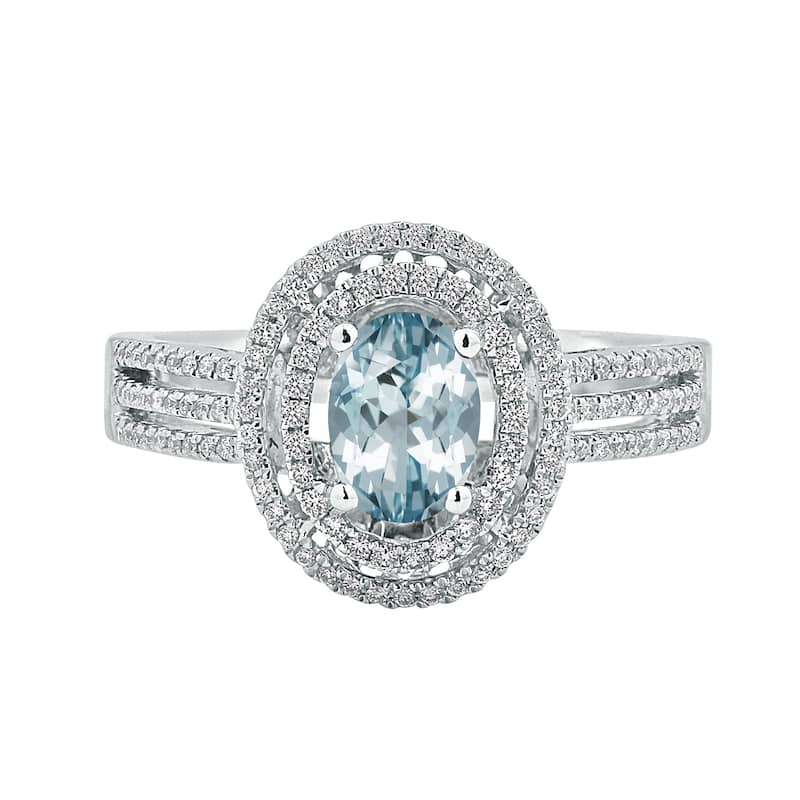 Auriya Modern 5/8ct Oval Aquamarine and Halo Diamond Ring 1/4cttw 18K Gold