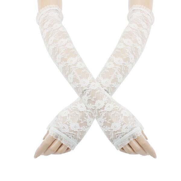 Shop Ladies Banquet White Fingerless Elbow Length Lace Gloves 1 Pair Overstock 25713966 Black