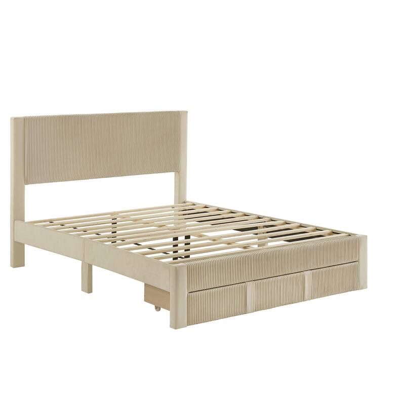 Parkfield Pleated Velvet Storage Queen Platform Bed with Drawer by iNSPIRE Q Modern