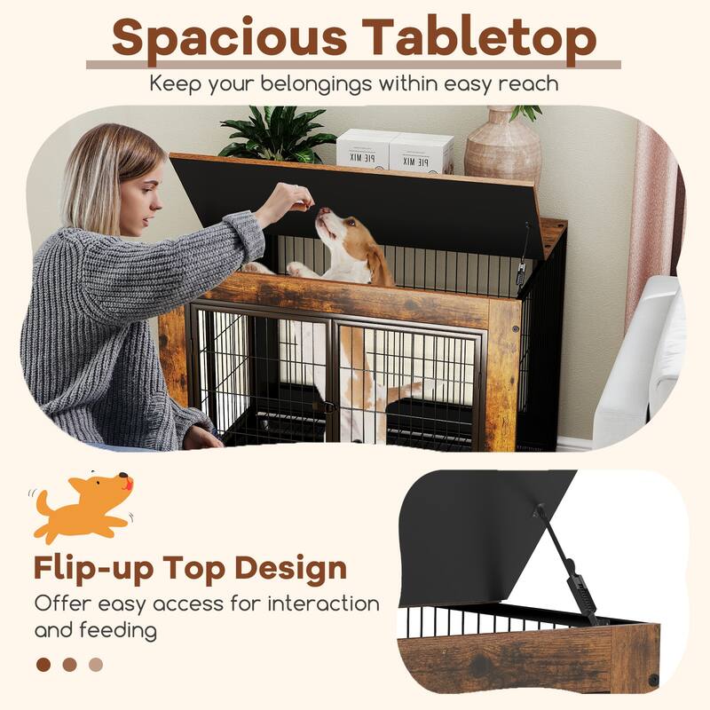 Gymax Dog Crate Furniture Industrial Dog Kennel w/ Flip-up Top