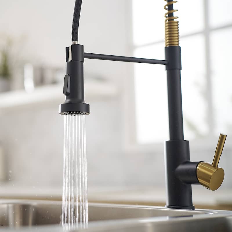 Matte Black and Brushed Nickel Single Handle Pull Out Sprayer Kitchen Faucet with Advanced Spray Kitchen Tap