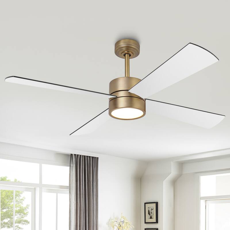 52" Black/ Distressed Brass Smart Dimmable RGB Ceiling Fan with Remote and App Control