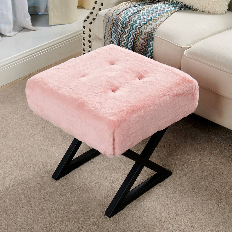 FauxFur Ottoman Vanity Stool 19"X19"X19".
