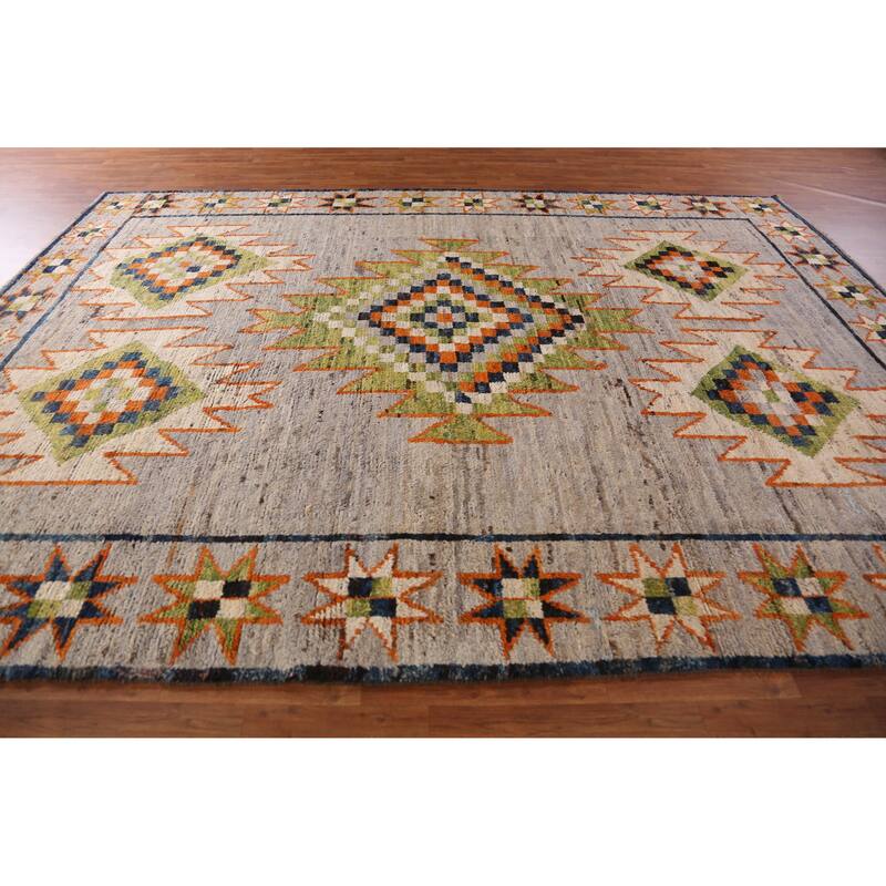 Geometric Moroccan Oriental Area Rug Hand-Knotted Oriental Wool Carpet - 9'8" x 13'4"