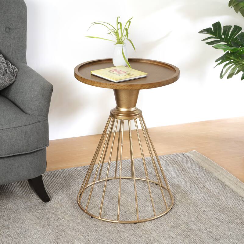 Anmytek Round Accent Side Table Modern Metallic Base Home Decor - 18 in. W X 25 in. L X 18 in. H
