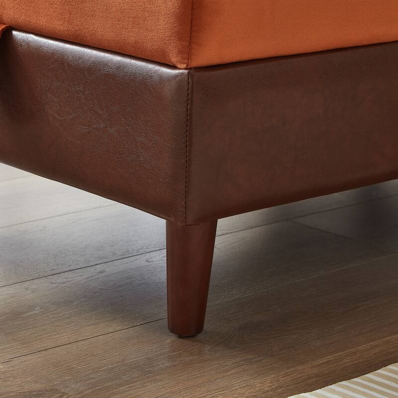 65" Storage Chaise Lounge Sofa with PU and Velvet Upholstery, Modern Sleeper Sofa with Hidden Storage