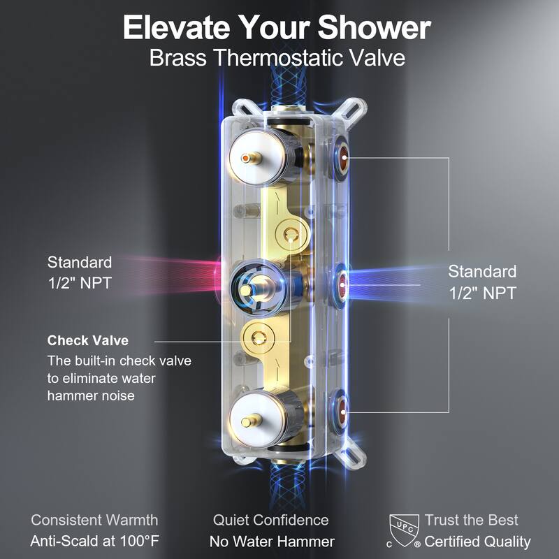 GRANDJOY 12" Wall Mounted Shower System Dual Shower Heads with 6 Body Jets