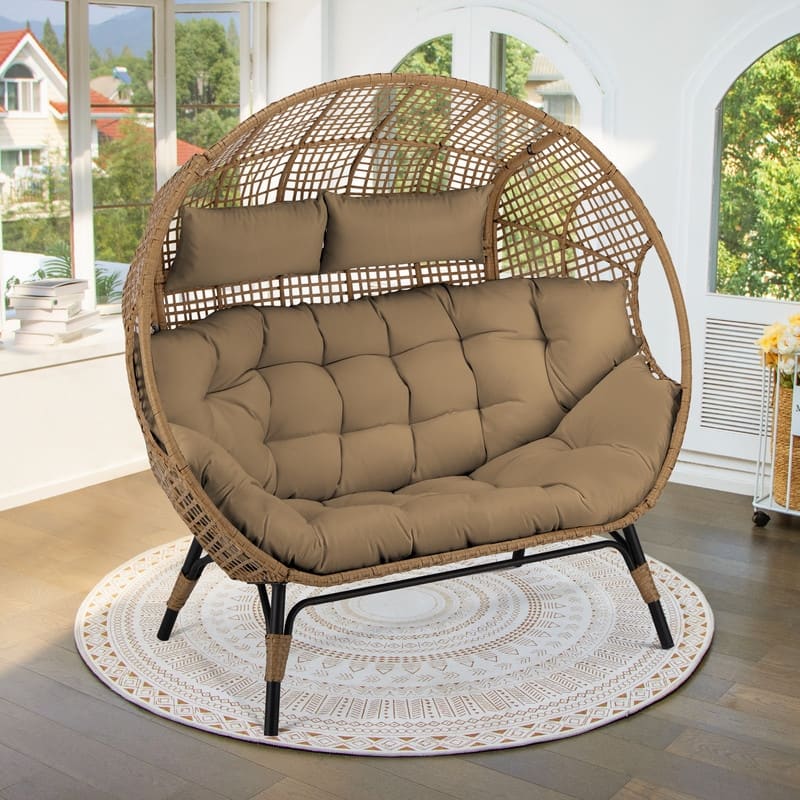 FINCATI 2-Person Indoor Wicker Egg Chair, 57.1 in Wide, 680-lb Capacity