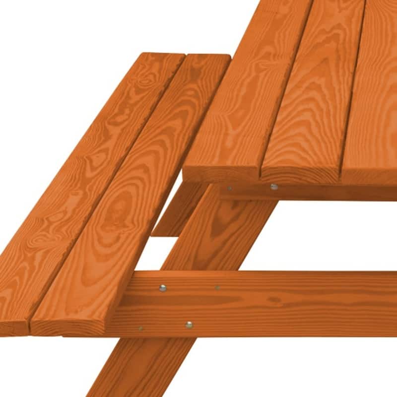 HomeRoots 94" Redwood Solid Wood Outdoor Picnic Table with Umbrella Hole