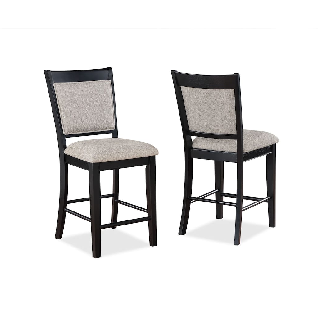 Filu Counter Height Chair Set of 2, Black Wood Frame, Gray Linen Seat
