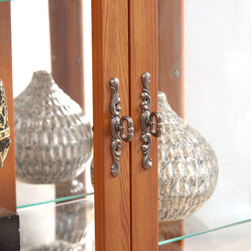Lighted Glass Display Cabinet Glass Wine Cabinet Curio Display Cabinet with Adjustable Glass Shelves Two Doors