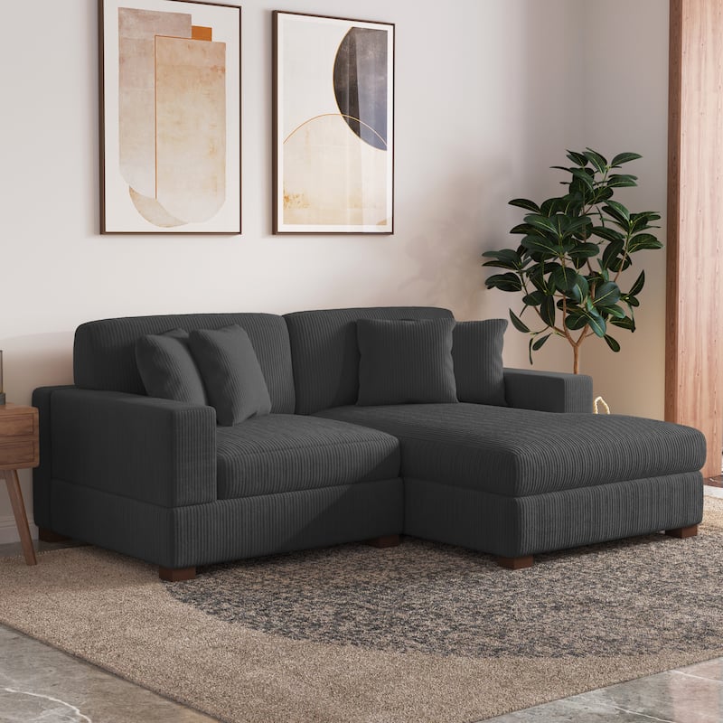 Modern L-Shaped Corduroy Modular Sectional Couch Sofa with Pillows