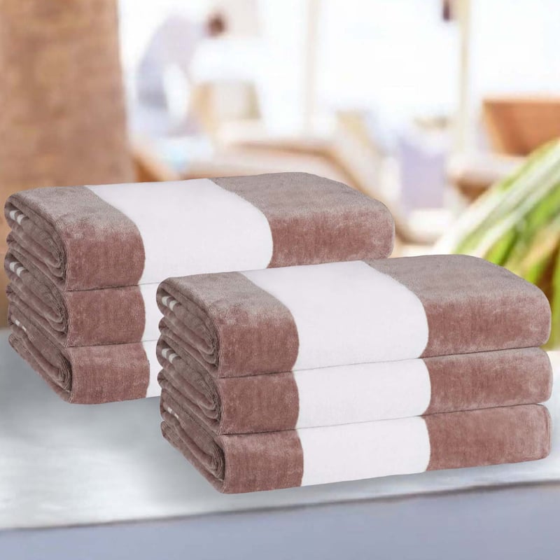 Cabana Stripe Oversized Cotton Beach 6 Piece Towel Set by Superior - Taupe