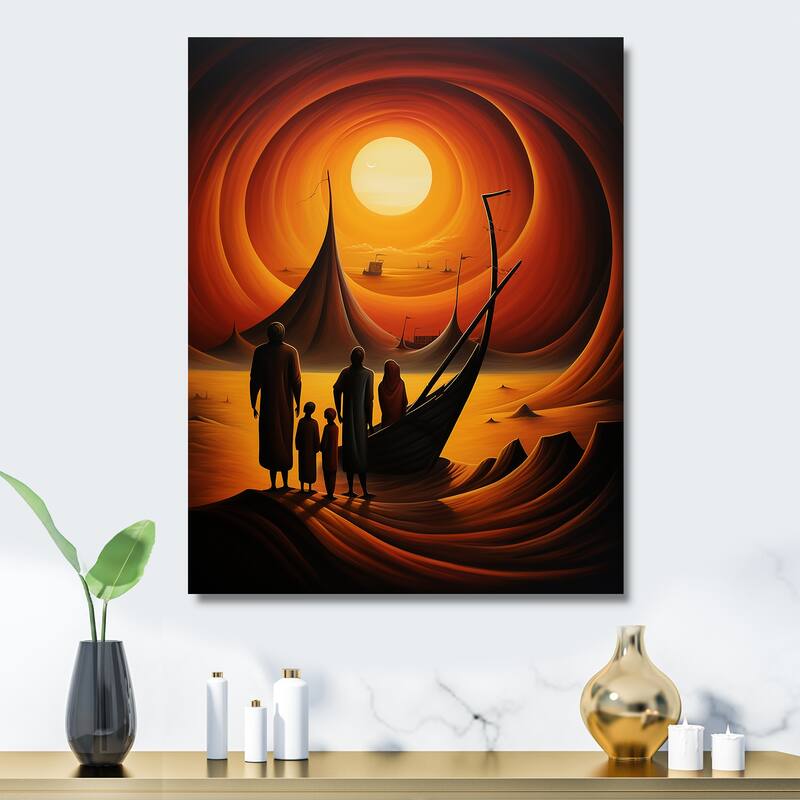 Designart "Radiant Desert Regatta" Desert Metal Wall Art - Red Metal Wall Décor Global Metal Art Work