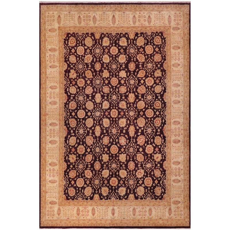 Classic Ziegler Florene Aubergine Ivory Hand-Knotted Wool Rug - 11'8'' x 14'8''