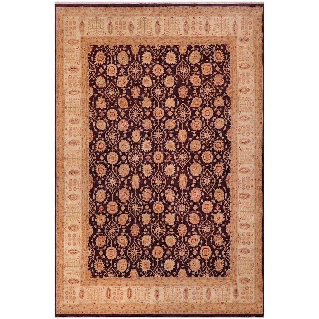 Classic Ziegler Florene Aubergine Ivory Hand-Knotted Wool Rug - 11'8'' x 14'8''