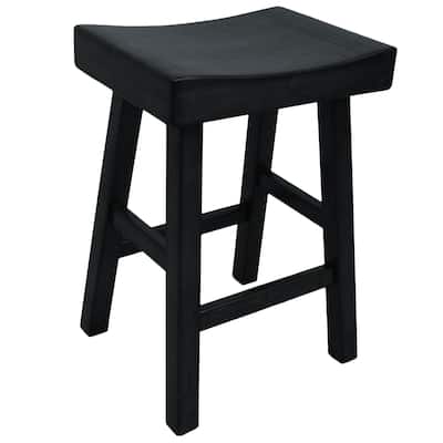 25" Black Counter Stool with Saddle Seat
