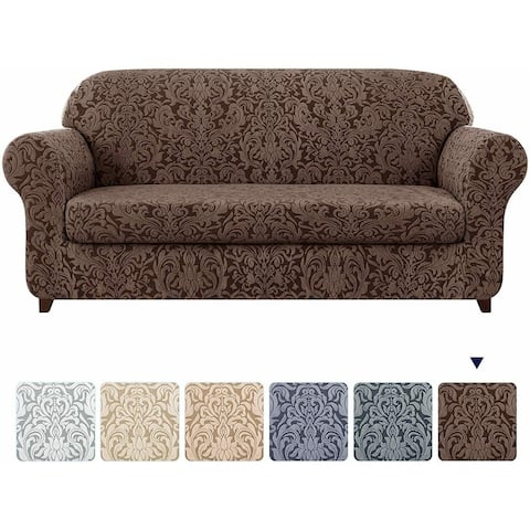 Subrtex 2-Piece Stretch Loveseat Couch Cover Jacquard Damask Slipcover