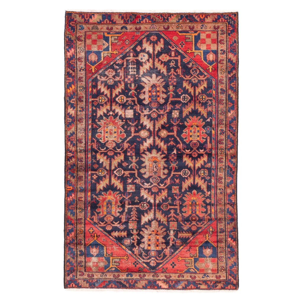 ECARPETGALLERY Hand-knotted Antalya Vintage Dark Navy Wool Rug - 4'0 x 6'5