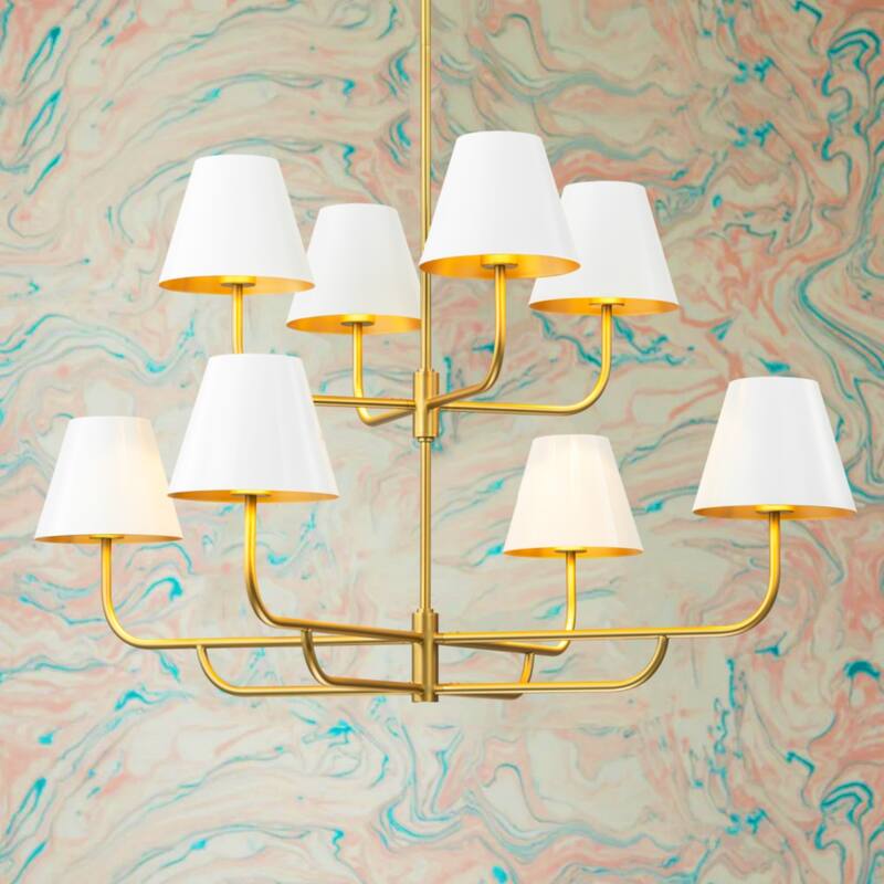 8-Light Mid-Century Modern Gold Linear Sputnik Tapered Large Chandelier for Dining Room