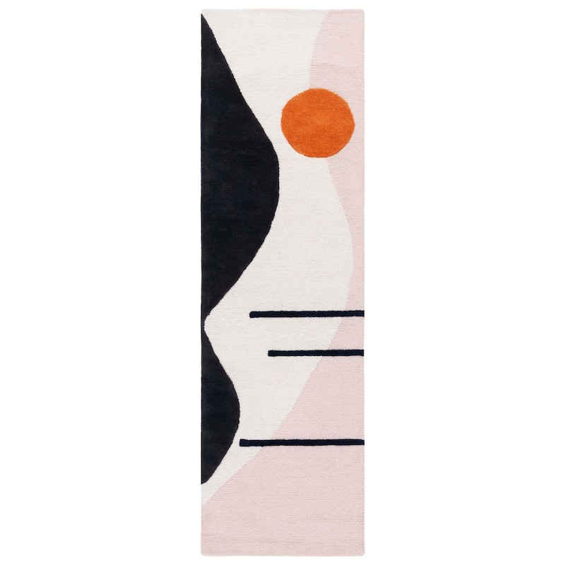 SAFAVIEH Handmade Rodeo Drive Mya Mid-Century Modern Wool Rug - 2'3" x 8' Runner - Blush/Black