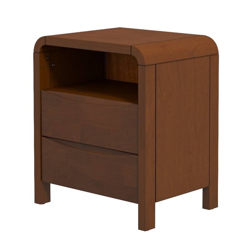 GDFStudio - Lionel Modern Mid-Century Solid Wood Nightstand with Open Shelf & 2 Drawer