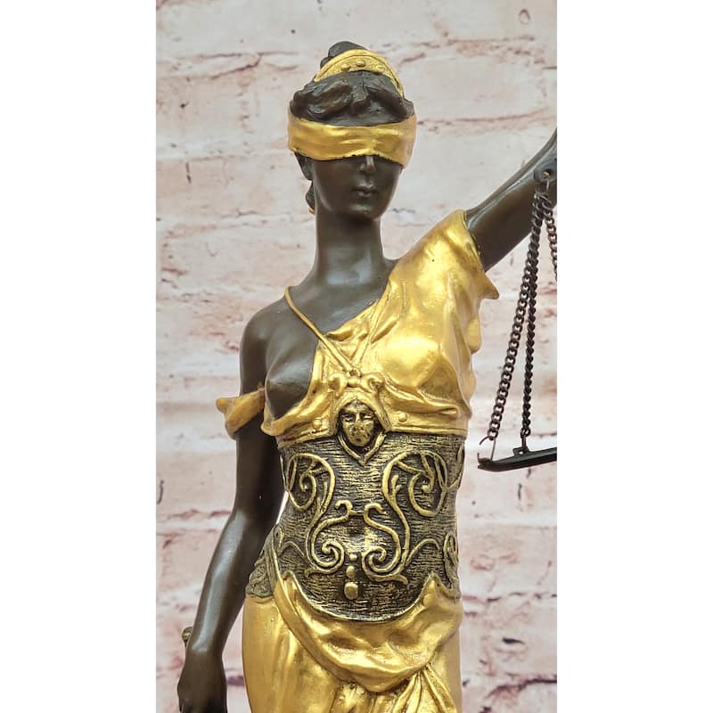 Blind Lady Of Justice Themis Bronze Statue Sculpture Law Attorney Art Gift Gold Patina