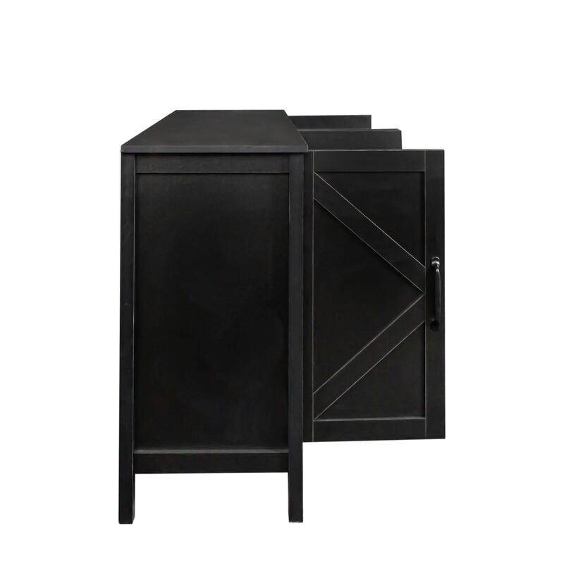 Black Modern 59.06" TV Stand with 4 Doors and Shelves for Living Room